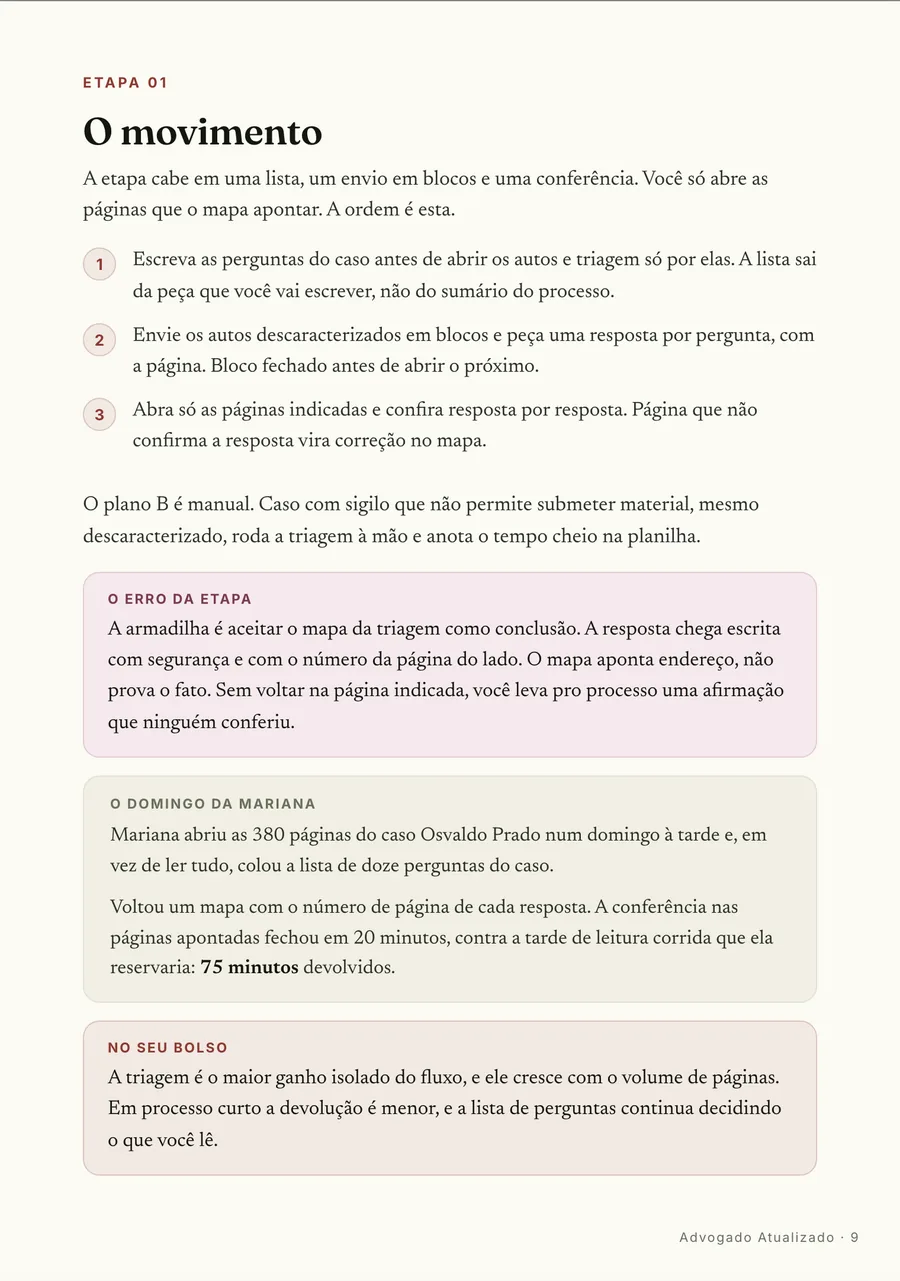 Passo a passo: O movimento da primeira etapa: as doze perguntas escritas antes de abrir as 380 páginas